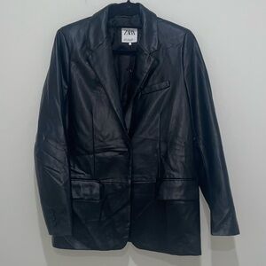 Zara Black Faux Leather Blazer M